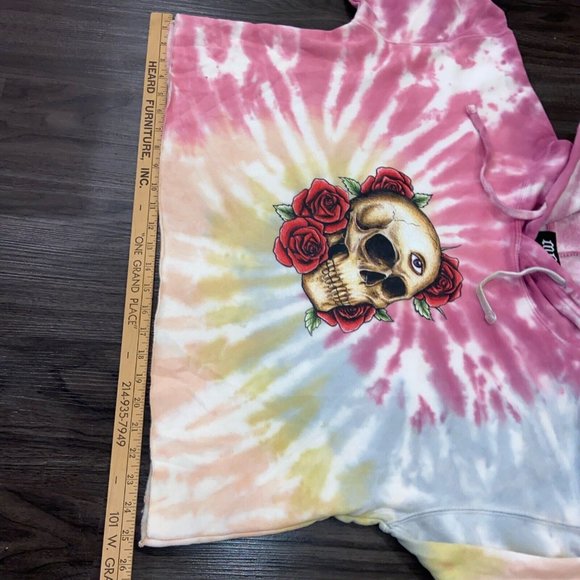 MBM GALLERY Crop Pastel Tie Die Skull Eye Roses Hoodie Marcos Alvarado Multi sz - Picture 6 of 10